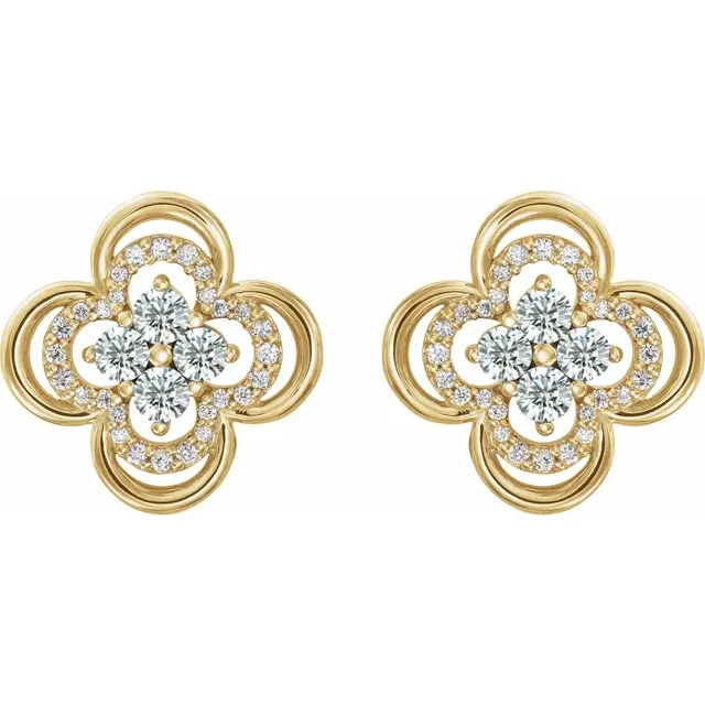 14K Yellow 5/8 CTW Diamond Clover Earrings
