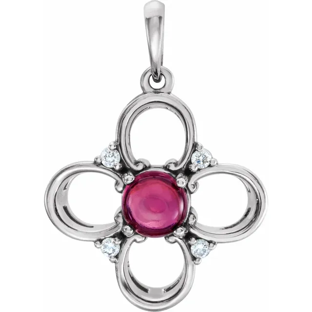 14K White Pink Tourmaline & .06CTW Diamond Clover Pendant-