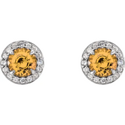 14K White 5 mm Round Citrine & 1/8 CTW Diamond Earrings