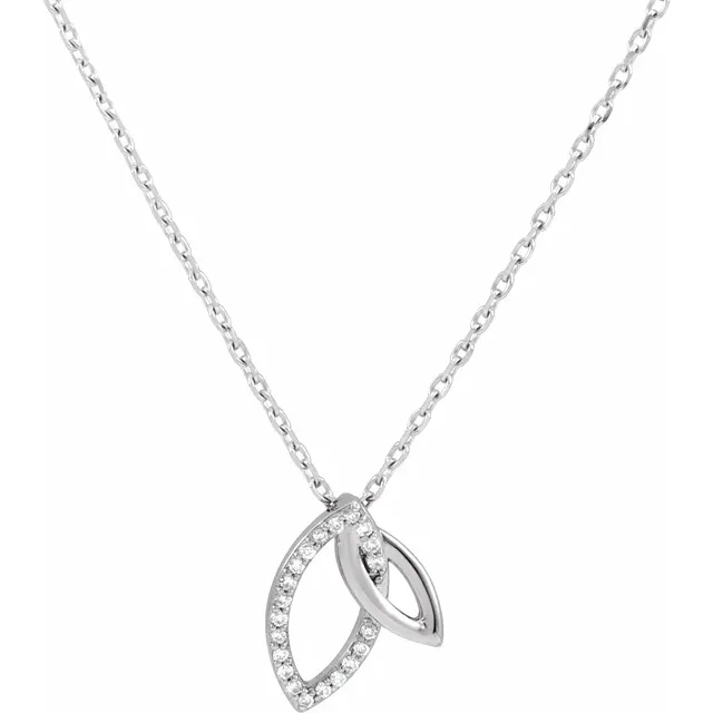 14K White .05 CTW Diamond Double Leaf 18" Necklace-