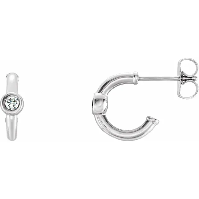 14K White 1/8 CTW Diamond Hoop Earrings-