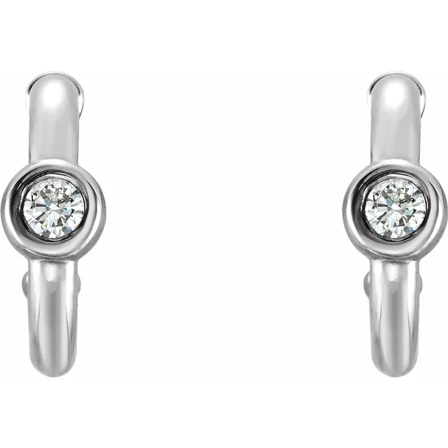 14K White 1/8 CTW Diamond Hoop Earrings-