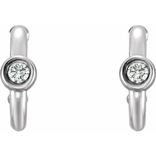 14K White 1/8 CTW Diamond Hoop Earrings