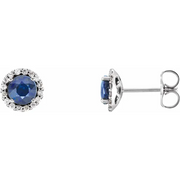 14K White Blue Sapphire & 1/6 CTW Diamond Earrings