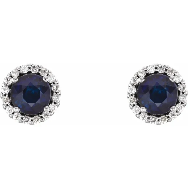 14K White Blue Sapphire & 1/6 CTW Diamond Earrings-