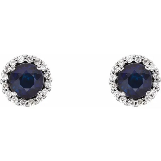 14K White Blue Sapphire & 1/6 CTW Diamond Earrings
