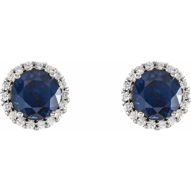 14K White Blue Sapphire & 1/8 CTW Diamond Earrings-