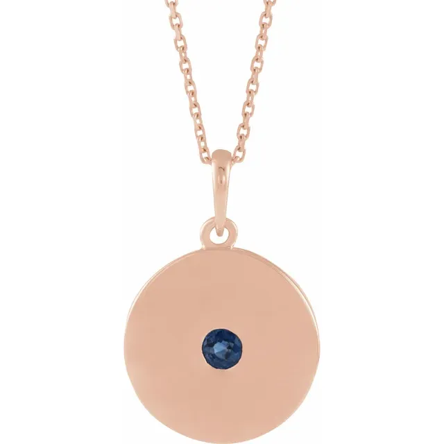 14K Rose Blue Sapphire Disc 16-18" Necklace-