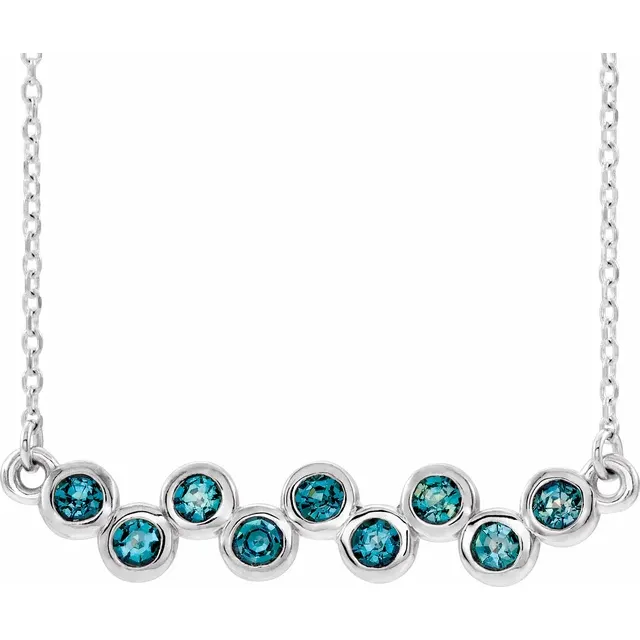 14K White Aquamarine Bezel-Set Bar 16-18" Necklace-