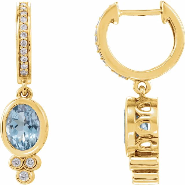 14K Yellow Aquamarine & 1/6 CTW Diamond Hoop Earrings-