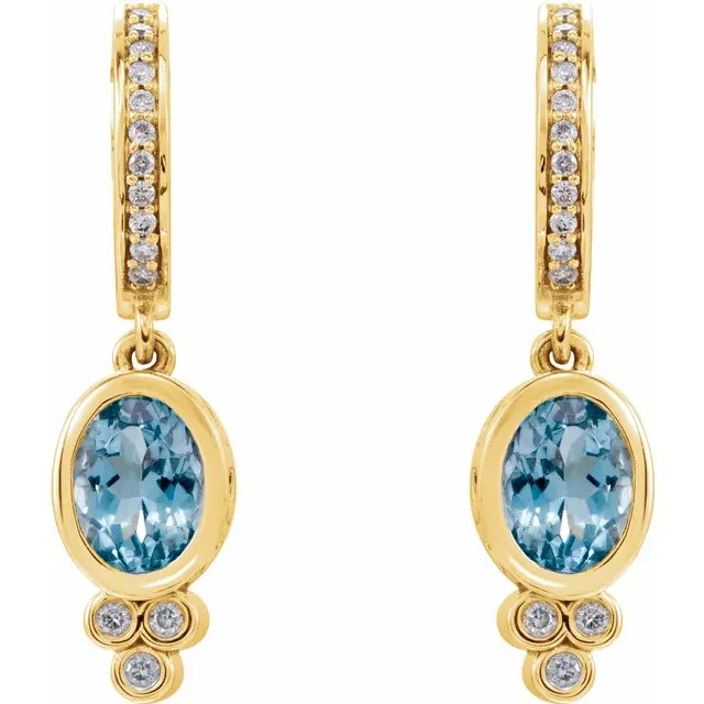 14K Yellow Aquamarine & 1/6 CTW Diamond Hoop Earrings-