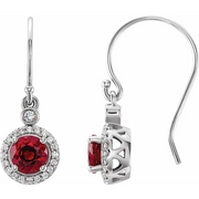 14K White Lab-Grown Ruby & 1/6 CTW Diamond  Halo-Style Earrings
