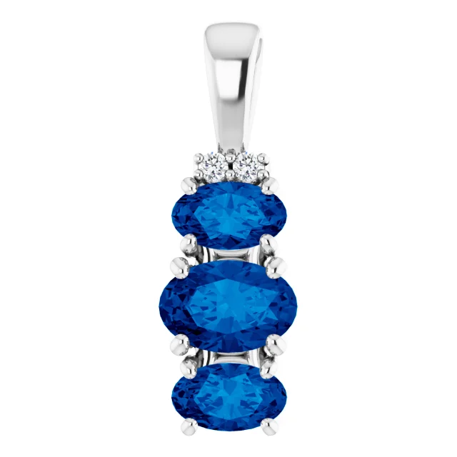 14K White 6x4 mm Oval Lab-Grown Blue Sapphire & .025 CTW Diamond Pendant-