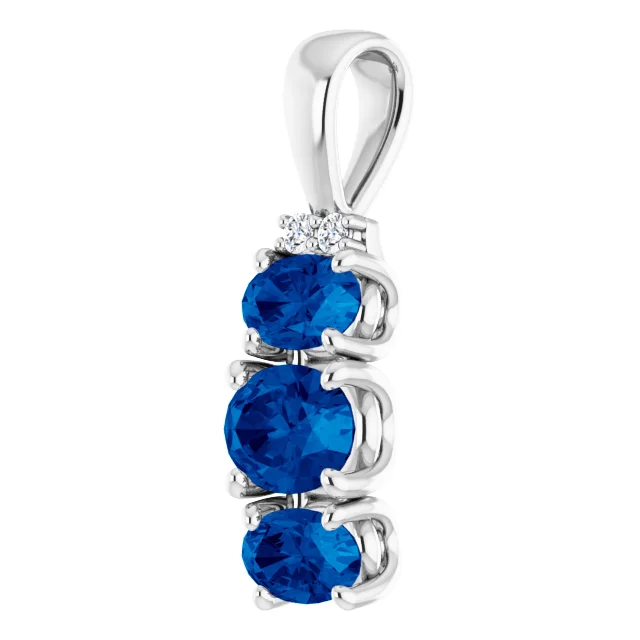 14K White 6x4 mm Oval Lab-Grown Blue Sapphire & .025 CTW Diamond Pendant-