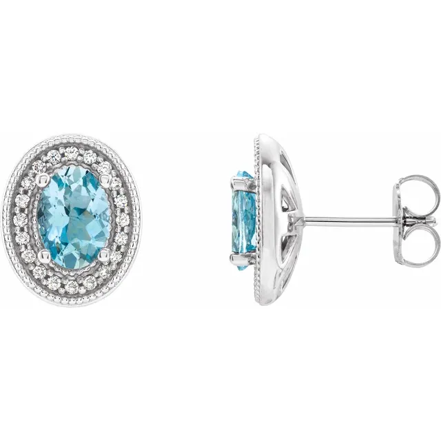 Platinum Aquamarine & 1/5 CTW Diamond Halo-Style Earrings-