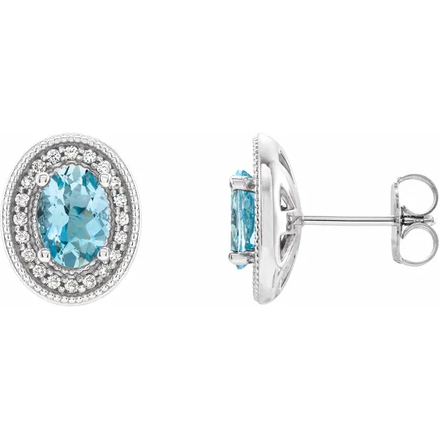 Platinum Aquamarine & 1/5 CTW Diamond Halo-Style Earrings