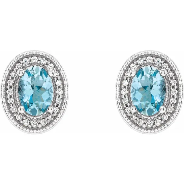 Platinum Aquamarine & 1/5 CTW Diamond Halo-Style Earrings-