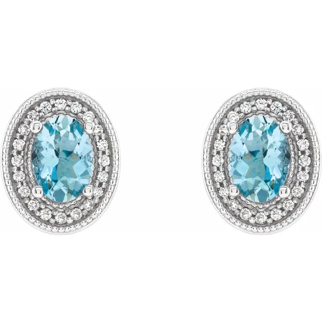 Platinum Aquamarine & 1/5 CTW Diamond Halo-Style Earrings