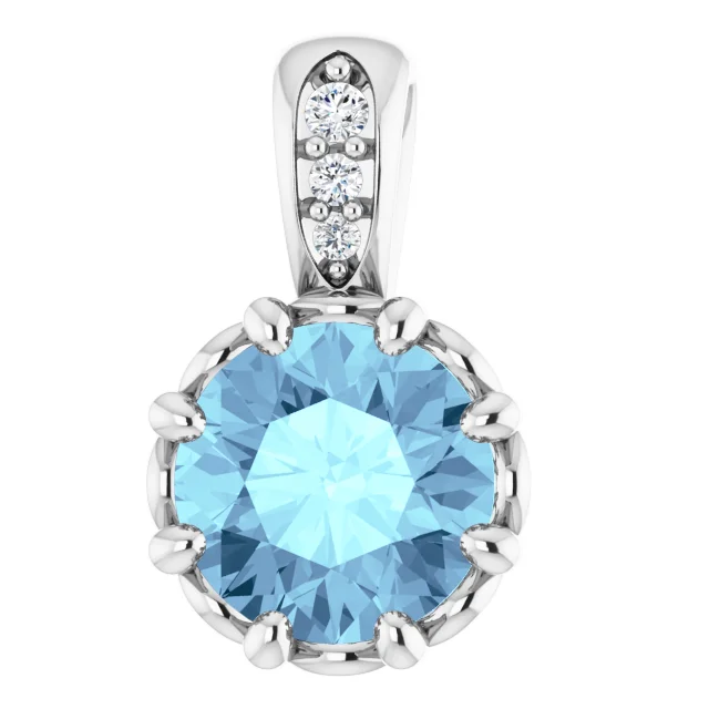 14K White Aquamarine & .02 CTW Diamond Pendant-