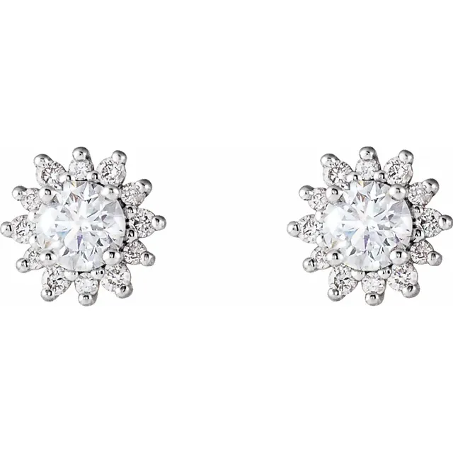 14K White 1/2 CTW Diamond Halo-Style Earrings-