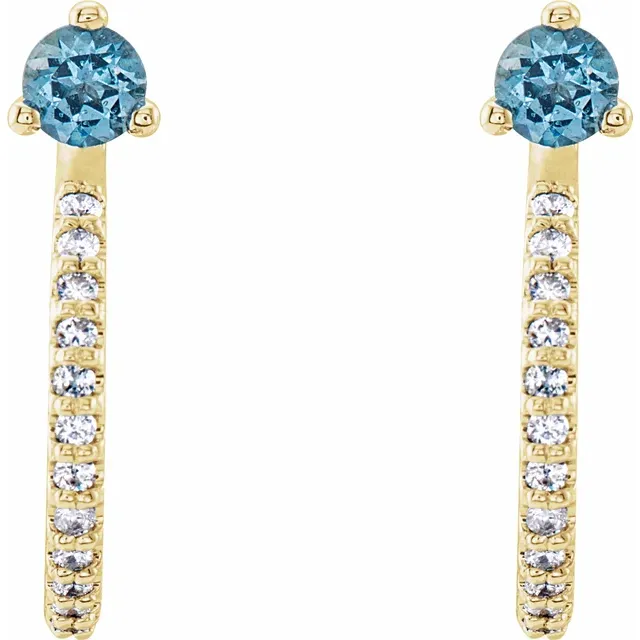14K Yellow Aquamarine & 1/6 CTW Diamond Hoop Earrings-