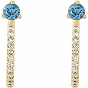 14K Yellow Aquamarine & 1/6 CTW Diamond Hoop Earrings