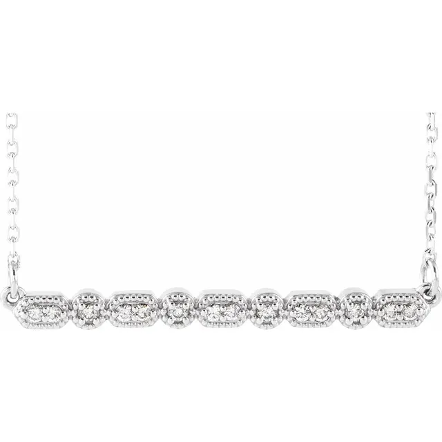 14K White 1/1 CTW Diamond Milgrain Bar 16-18" Necklace
