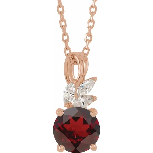 14K Rose Mozambique Garnet & 1/10 CTW Diamond 16-18" Necklace-
