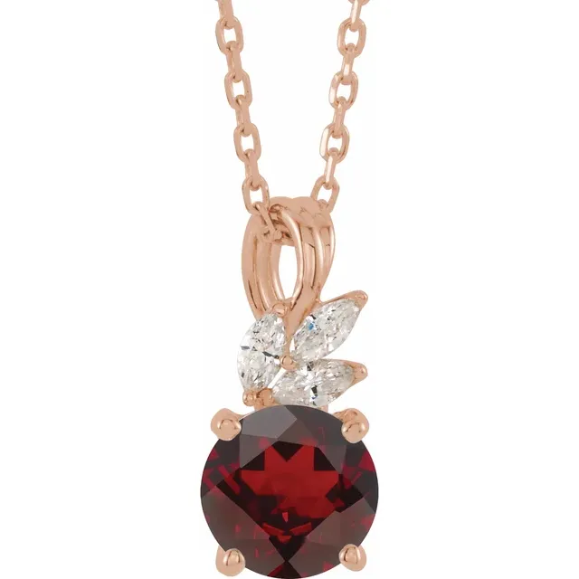 14K Rose Mozambique Garnet & 1/1 CTW Diamond 16-18" Necklace