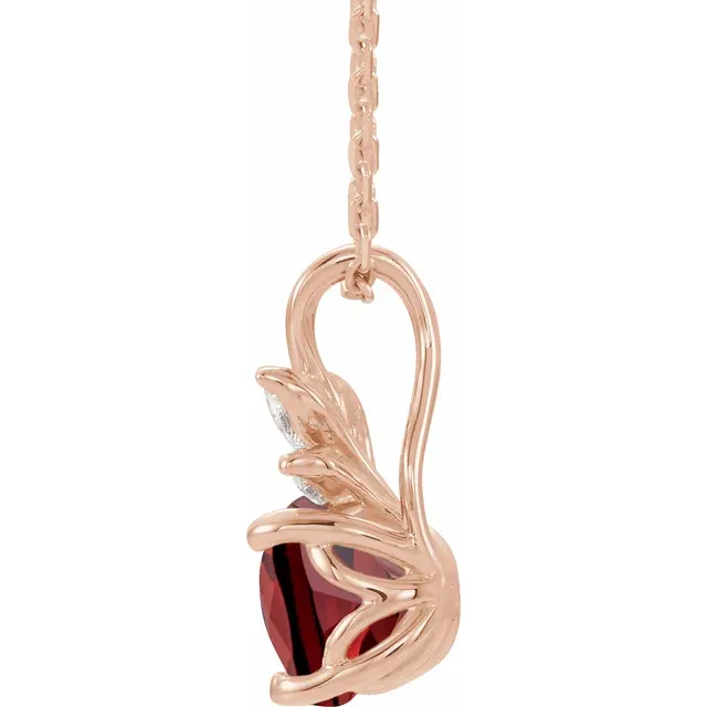 14K Rose Mozambique Garnet & 1/10 CTW Diamond 16-18" Necklace-
