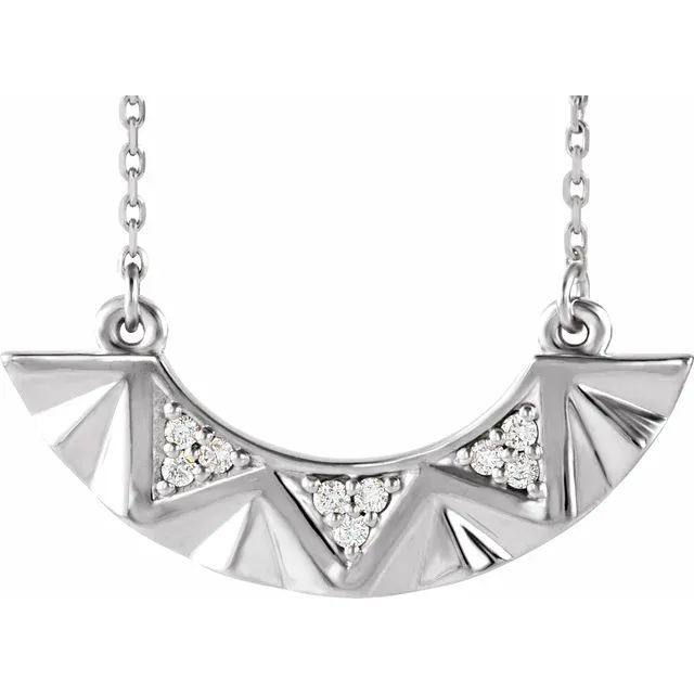 14K White .08 CTW Diamond Curved Bar 16-18" Necklace-