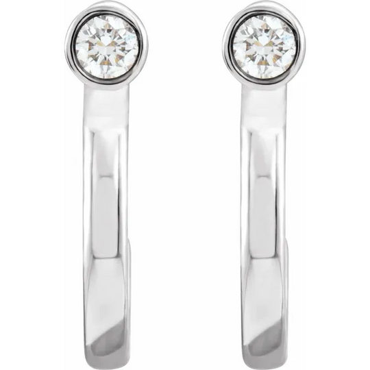 14K White .6 CTW Diamond Bezel-Set Hoop Earrings