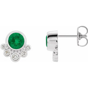 14K White Emerald & 1/8 CTW Diamond Earrings