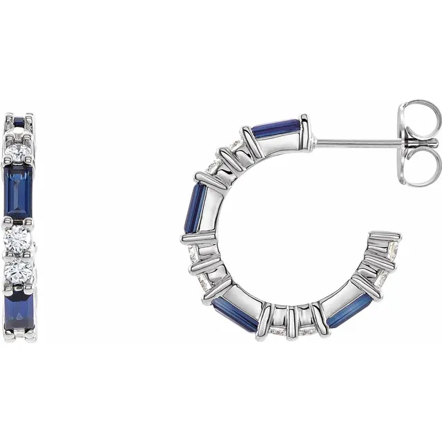 14K White Blue Sapphire & 1/2 CTW Diamond Earrings-