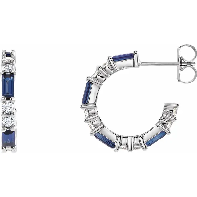 14K White Blue Sapphire & 1/2 CTW Diamond Earrings