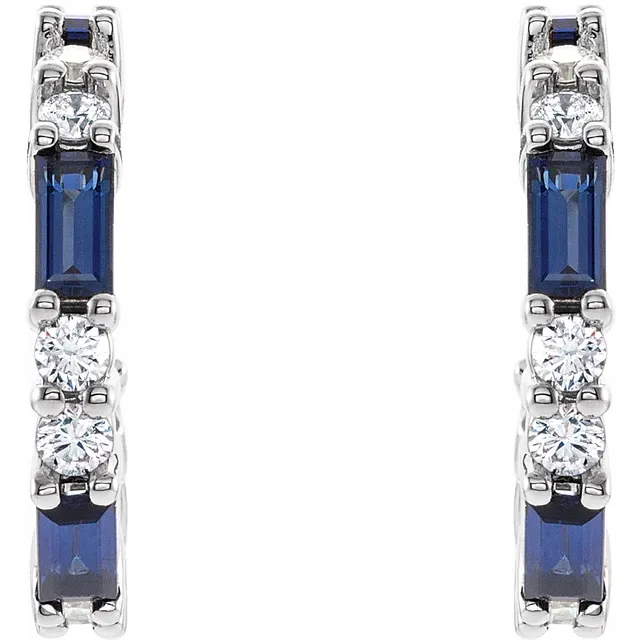 14K White Blue Sapphire & 1/2 CTW Diamond Earrings-