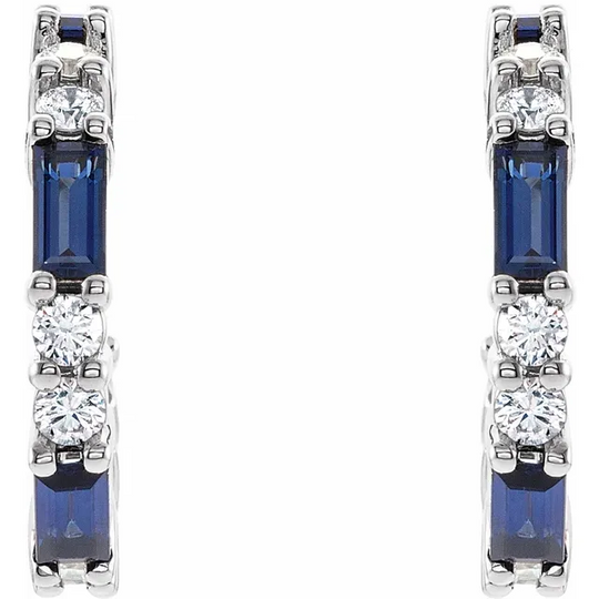 14K White Blue Sapphire & 1/2 CTW Diamond Earrings