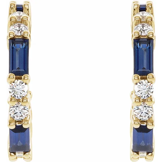 14K Yellow Lab-Grown Blue Sapphire & 1/2 CTW Diamond Earrings-