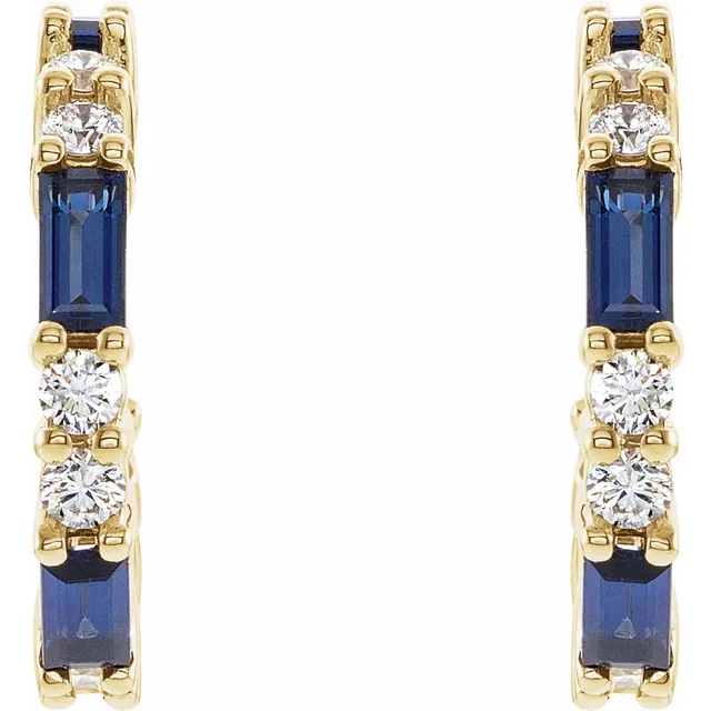 14K Yellow Lab-Grown Blue Sapphire & 1/2 CTW Diamond Earrings