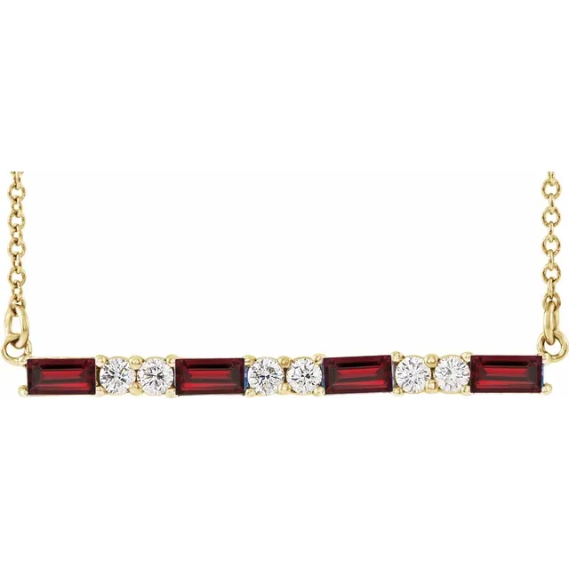 14K Yellow Garnet & 1/5 CTW Diamond Bar 16-18" Necklace-