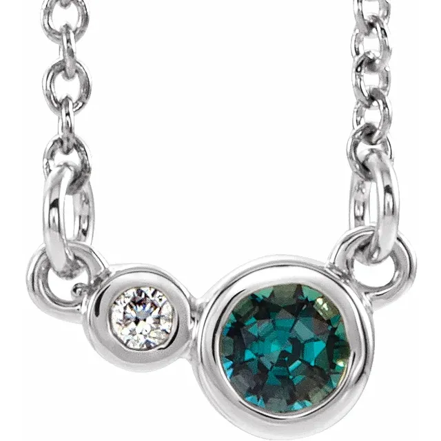 14K White Lab-Grown Alexandrite & .06 CTW Diamond 16" Necklace-