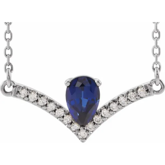 14K White Lab-Grown Blue Sapphire & .6 CTW Diamond 16" Necklace