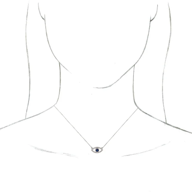 14K White Blue Sapphire & White Sapphire Evil Eye 18" Necklace