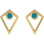 14K Yellow Turquoise Cabochon Pyramid Earrings