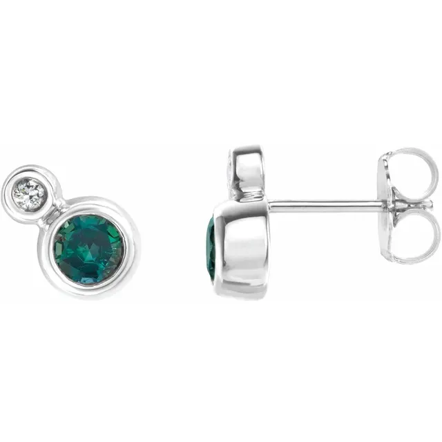 14K White Lab-Grown Alexandrite & .06 CTW Diamond Earrings-