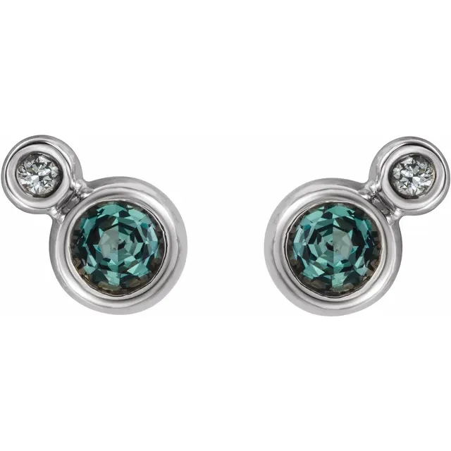 14K White Lab-Grown Alexandrite & .06 CTW Diamond Earrings-