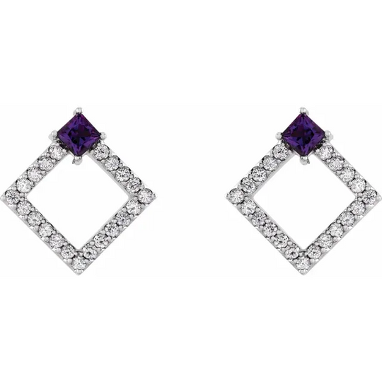 14K White Amethyst & 1/3 CTW Diamond Earrings