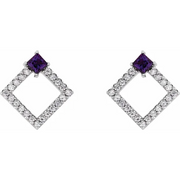 14K White Amethyst & 1/3 CTW Diamond Earrings