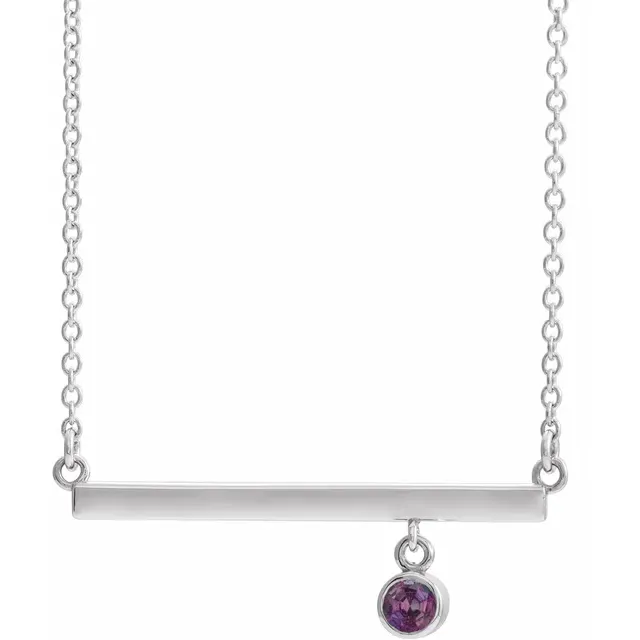 14K White Alexandrite Bezel-Set 16" Bar Necklace-