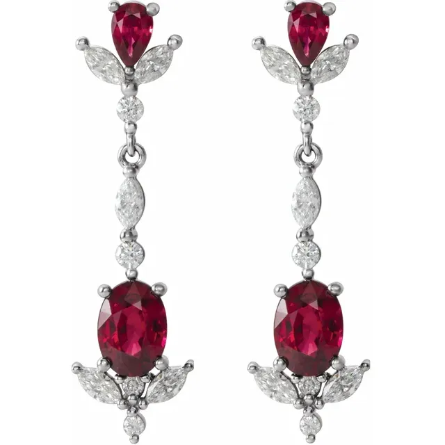 Platinum Ruby & 3/4 CTW Diamond Dangle Earrings
